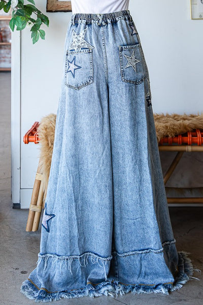 Drawstring Wide-leg Denim Pants – Hollywood Boutique