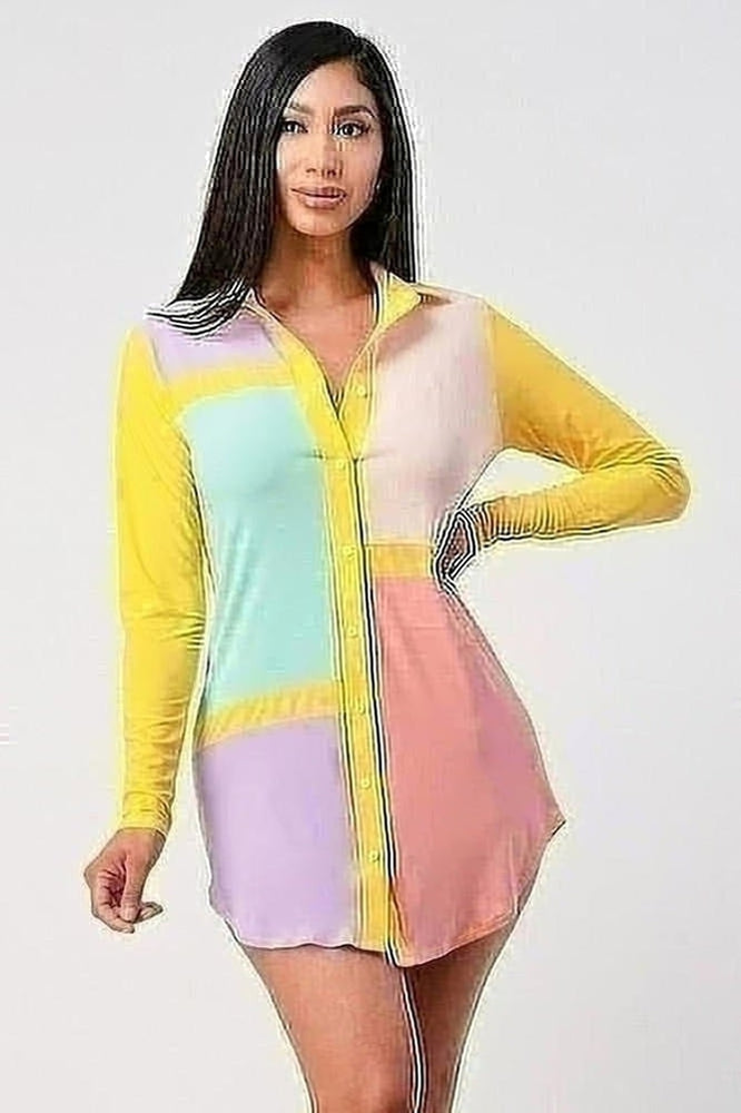 Color Block Mini Shirt Dress