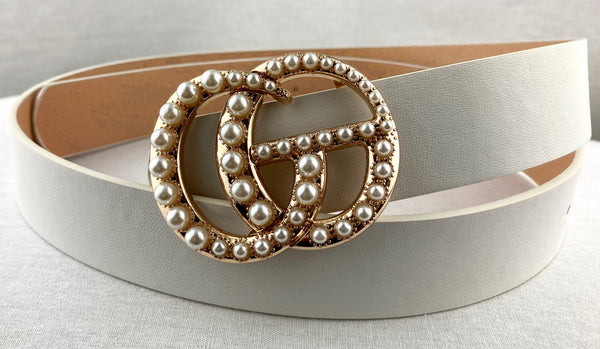 White CG Pearl Belt – EdgyChic Boutique, LLC