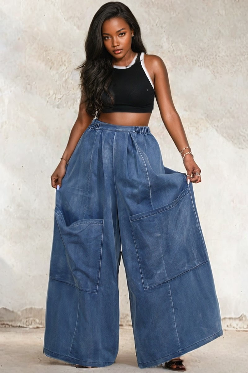 Front Pocket Wide Leg Denim