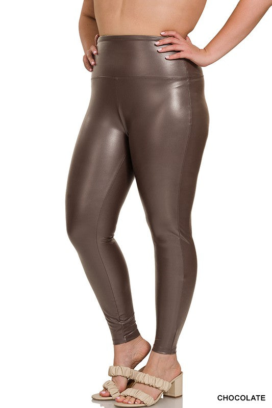 Faux Leather Leggings up to 3XL (Chocolate)