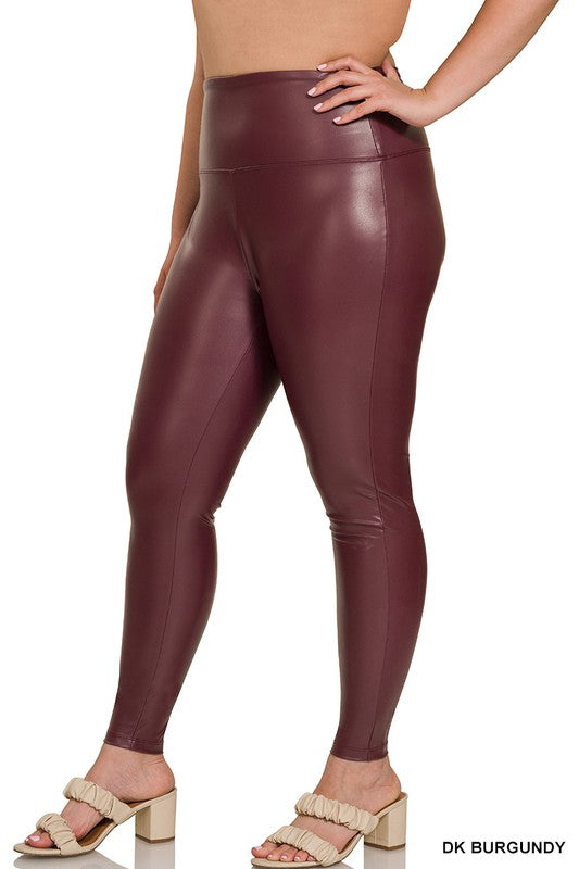 Assets by Spanx Wine Burgundy Red All Over Faux Leather Leggings Size 1X  Pull On - Helia Beer Co