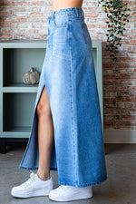 Curvy/Plus Washed Stretch Denim Maxi Skirt