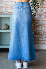 Curvy/Plus Washed Stretch Denim Maxi Skirt