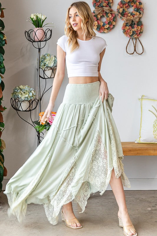 Washed Lace Inset Maxi Skirt
