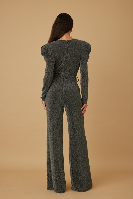 RUCHED PUFF SLEEVE JUMPSUIT