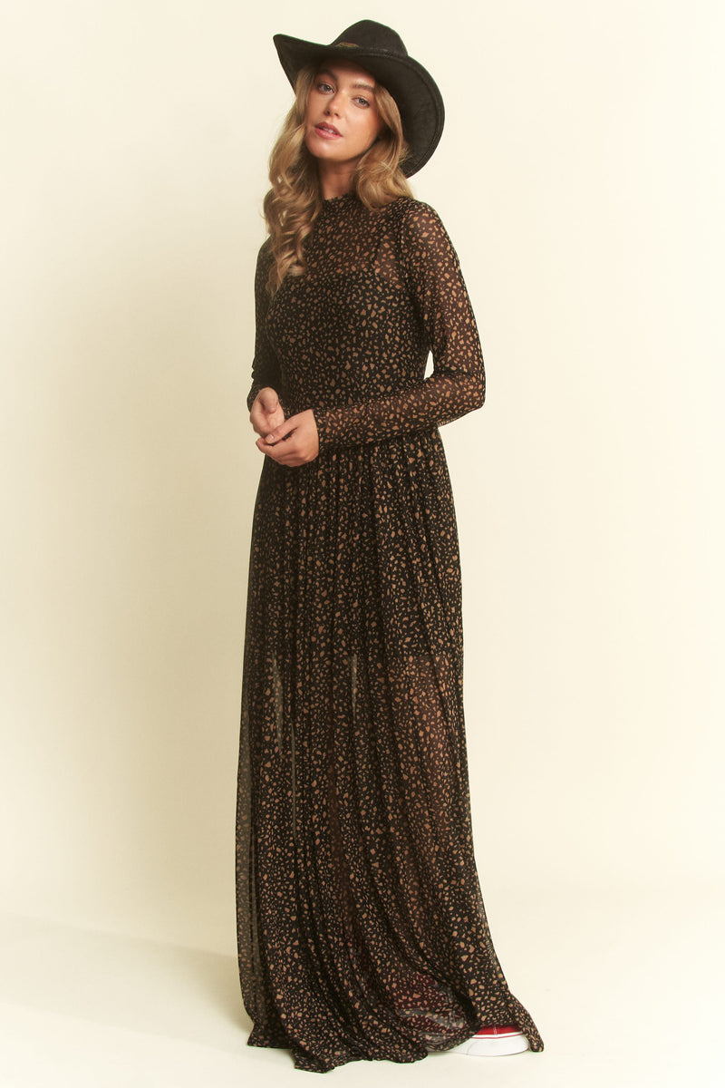 Animal Print Mesh Maxi Dress