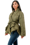 Olive Peplum Puffer Jacket