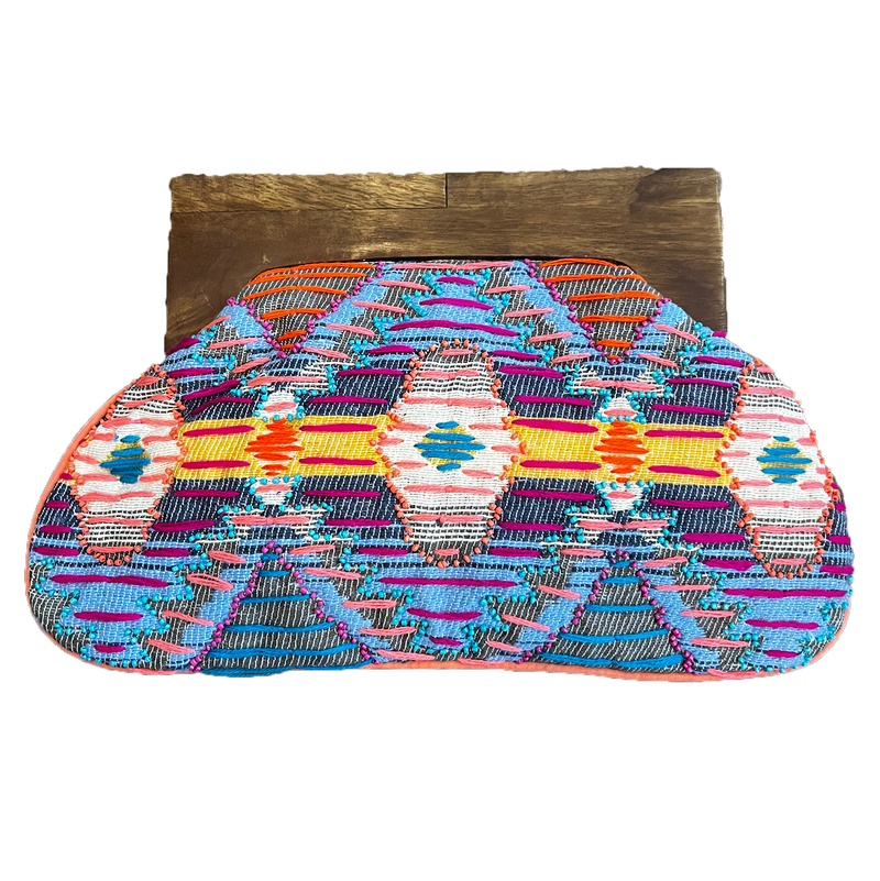 Colorful Woven Clutch with Wooden Handle