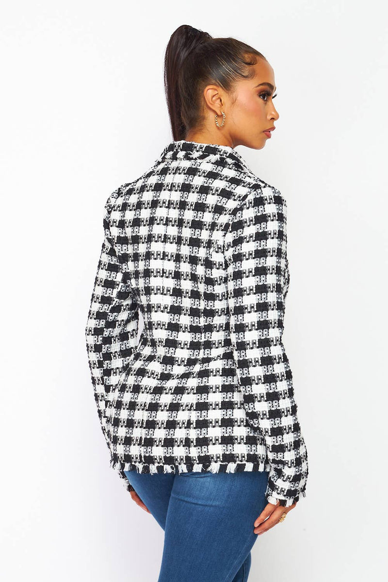 In your Dreams Preppy Tweed Plaid Blazer Jacket