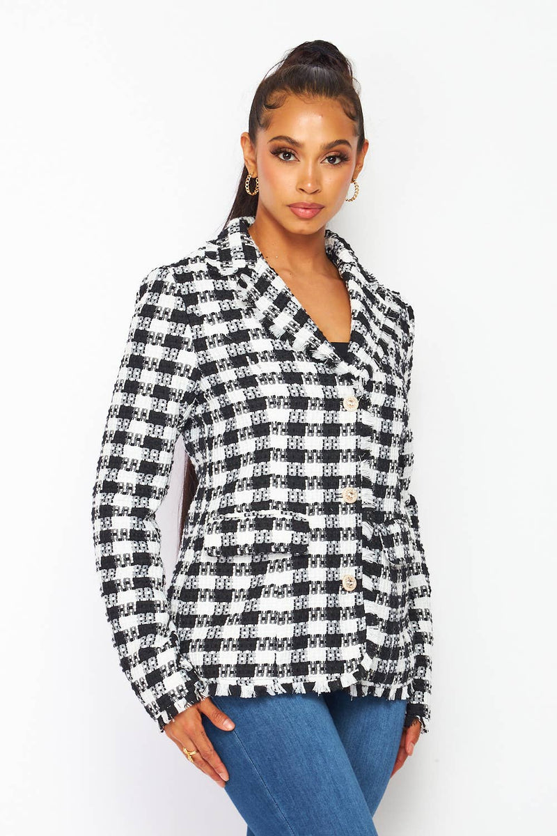 In your Dreams Preppy Tweed Plaid Blazer Jacket