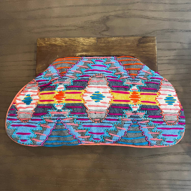 Colorful Woven Clutch with Wooden Handle