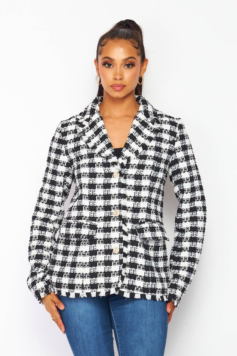 In your Dreams Preppy Tweed Plaid Blazer Jacket