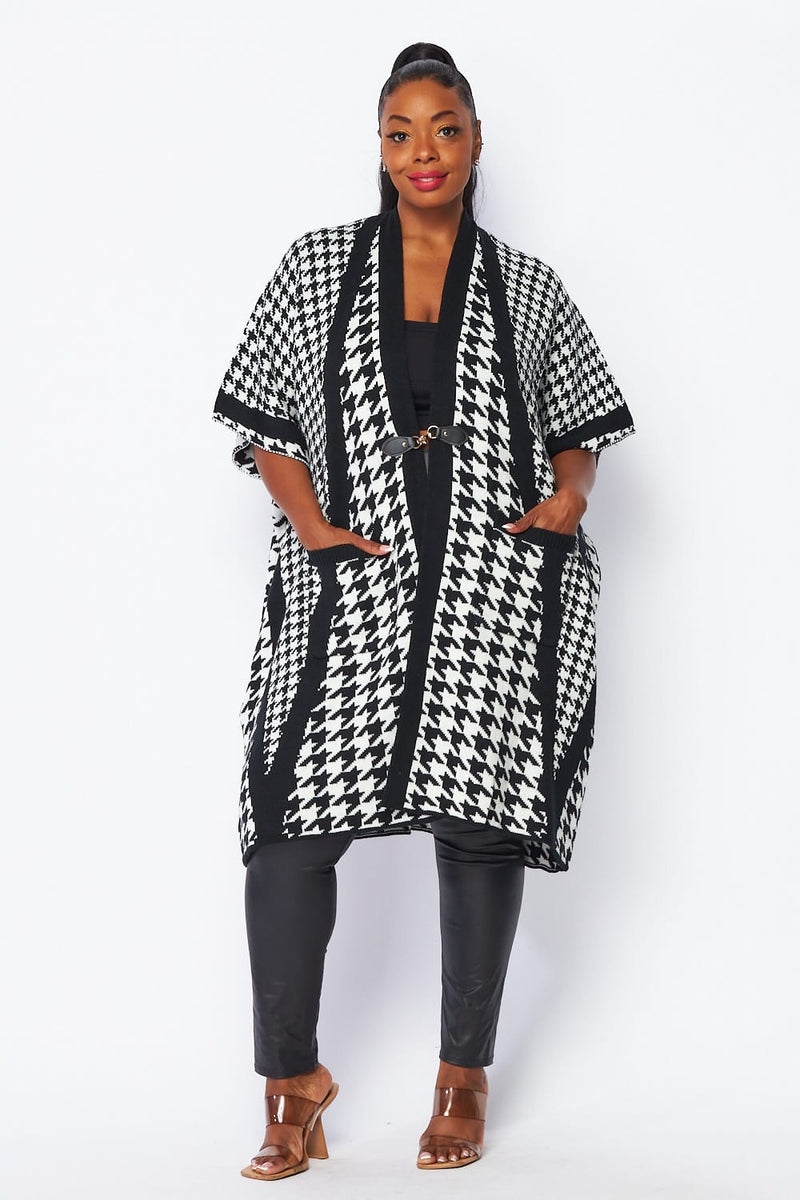 Houndstooth Poncho Sweater