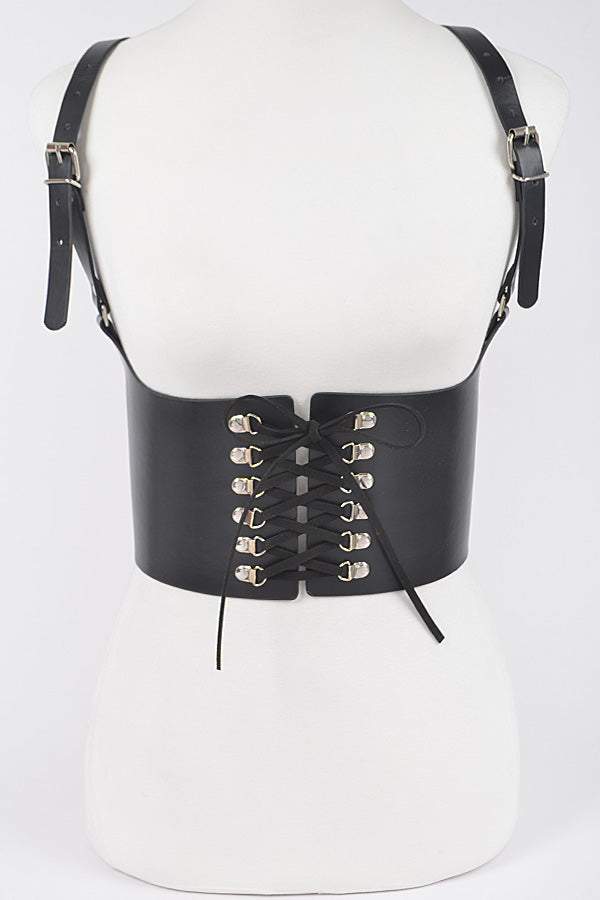 Black Leather Corset Belt Wide Waist Belt Peplum Belt - Shop
