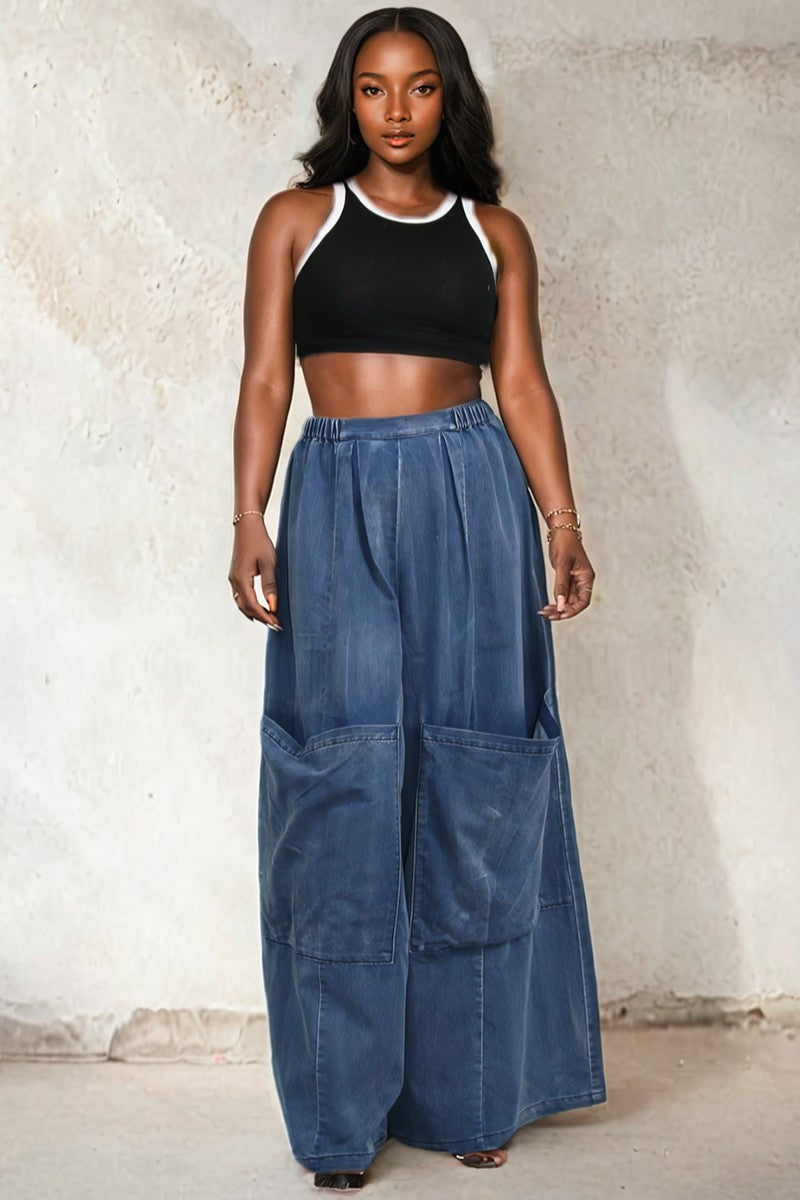 Front Pocket Wide Leg Denim