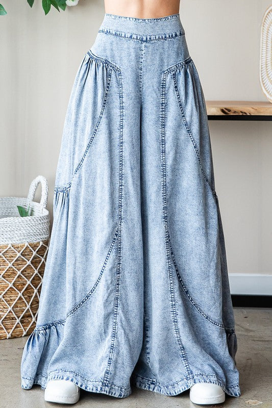 WASHED DENIM PALAZZO PANTS