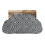 Woven Tapestry Fabric Clutch Bag with Wooden Handle