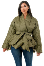 Olive Peplum Puffer Jacket