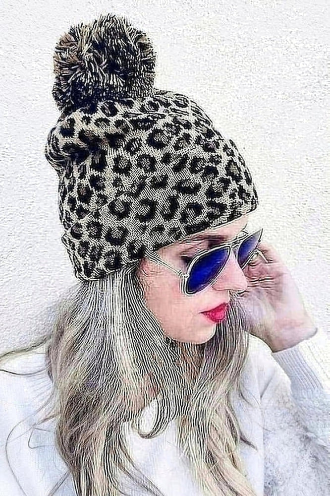 Leopard Pom Beanie Hat