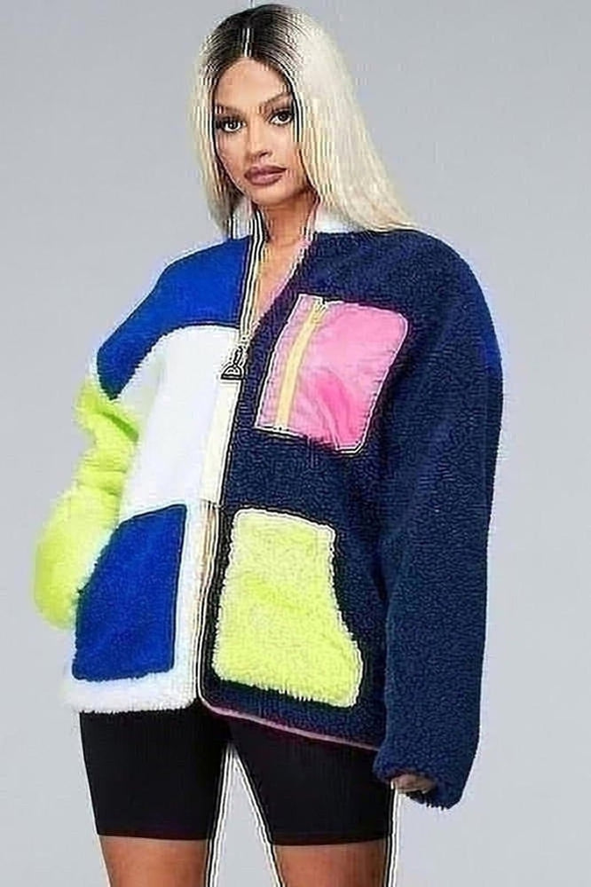ColorBlock Fleece Jacket Coat