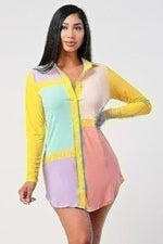 Color Block Mini Shirt Dress