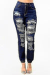 High Waisted Distressed Denim Joggers