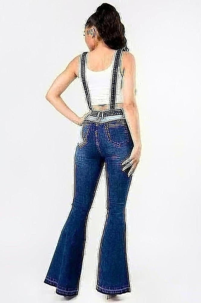 Colorblock Denim Suspender Jeans