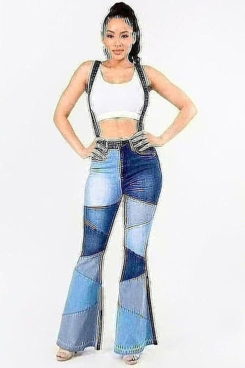Colorblock Denim Suspender Jeans