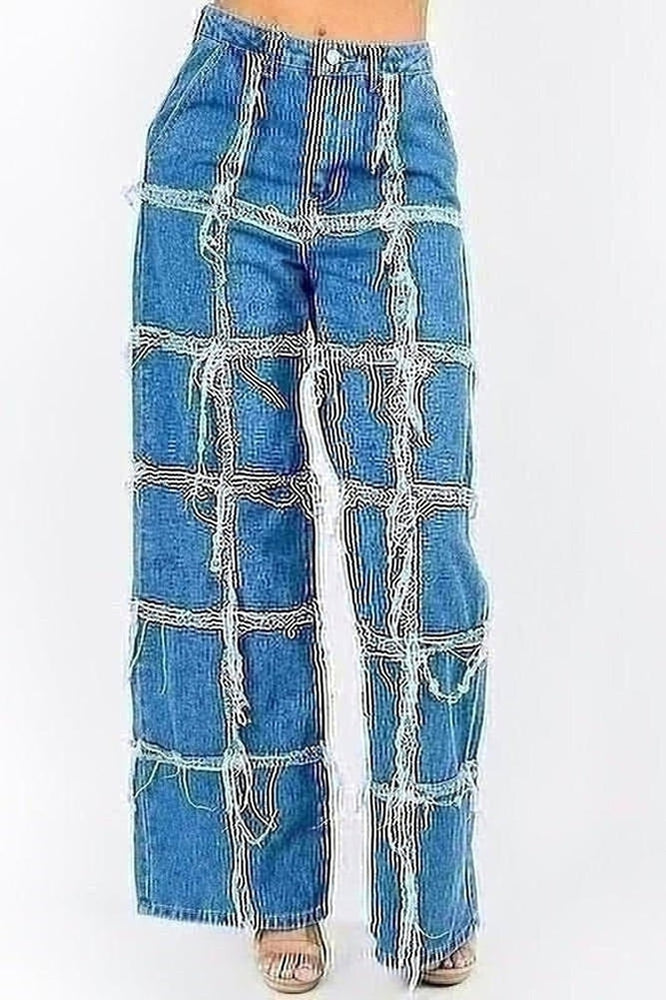 Grid Denim Jeans