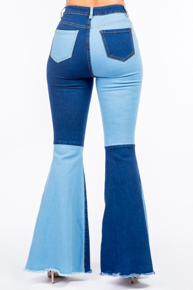 Curvy Color Block Flare Jeans