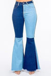 Curvy Color Block Flare Jeans