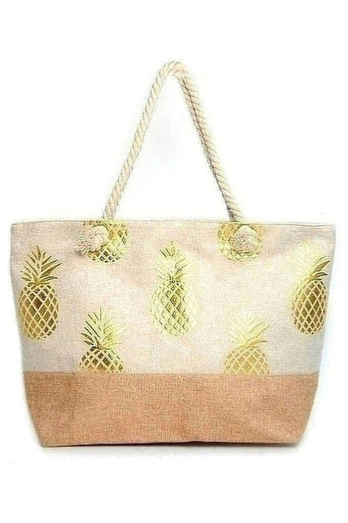 Gold Metallic Pineapple Ladies Tote Bag