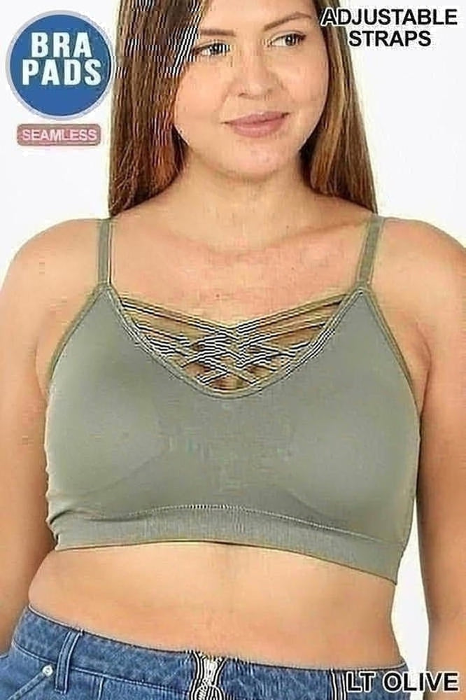 SEAMLESS TRIPLE CRISS-CROSS FRONT BRALETTE WITH REMOVABLE BRA PADS