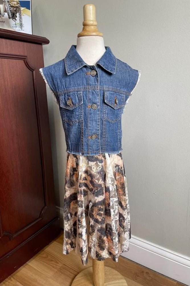 Girl's Denim Leopard Vest